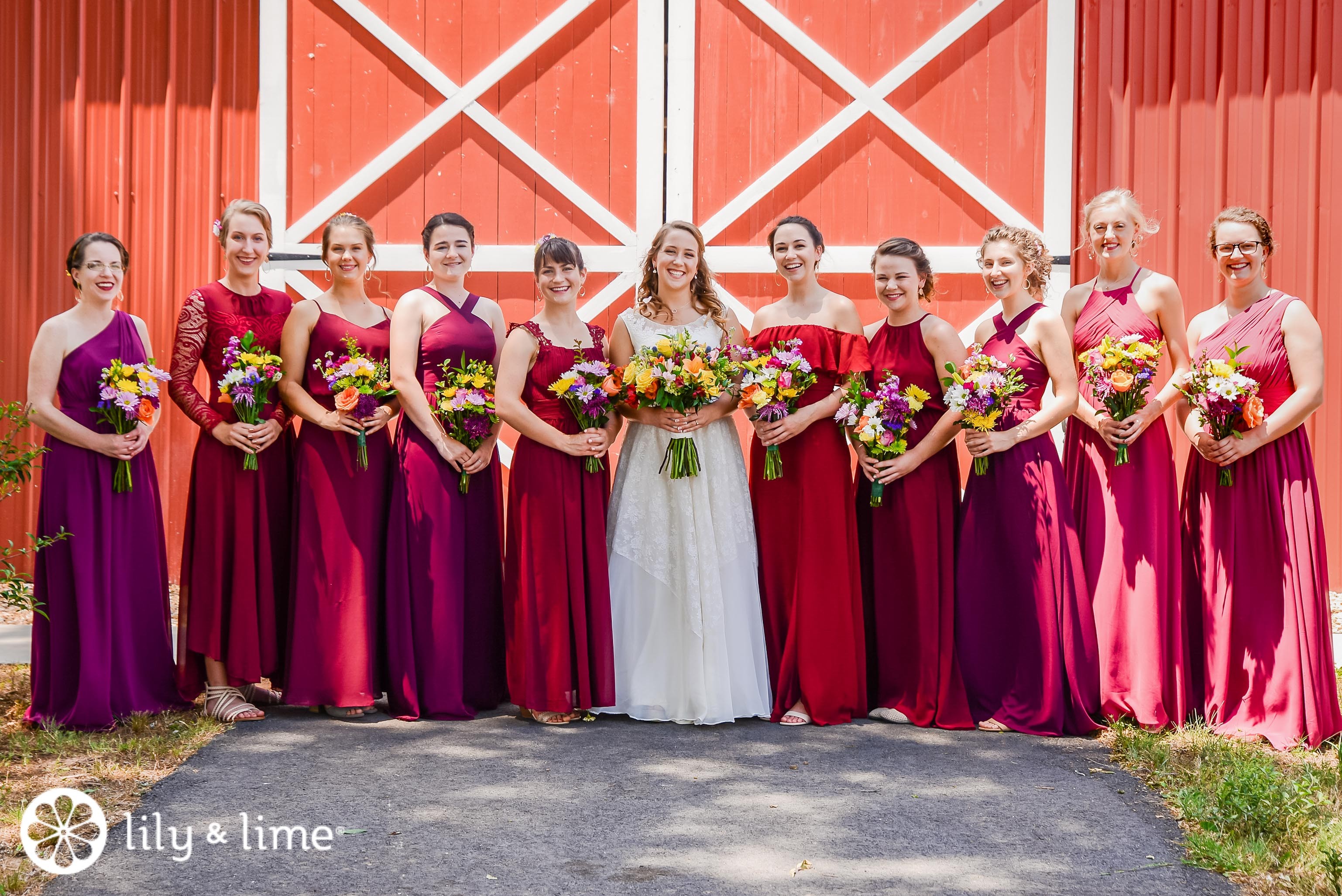Shades of red bridesmaid dresses on sale