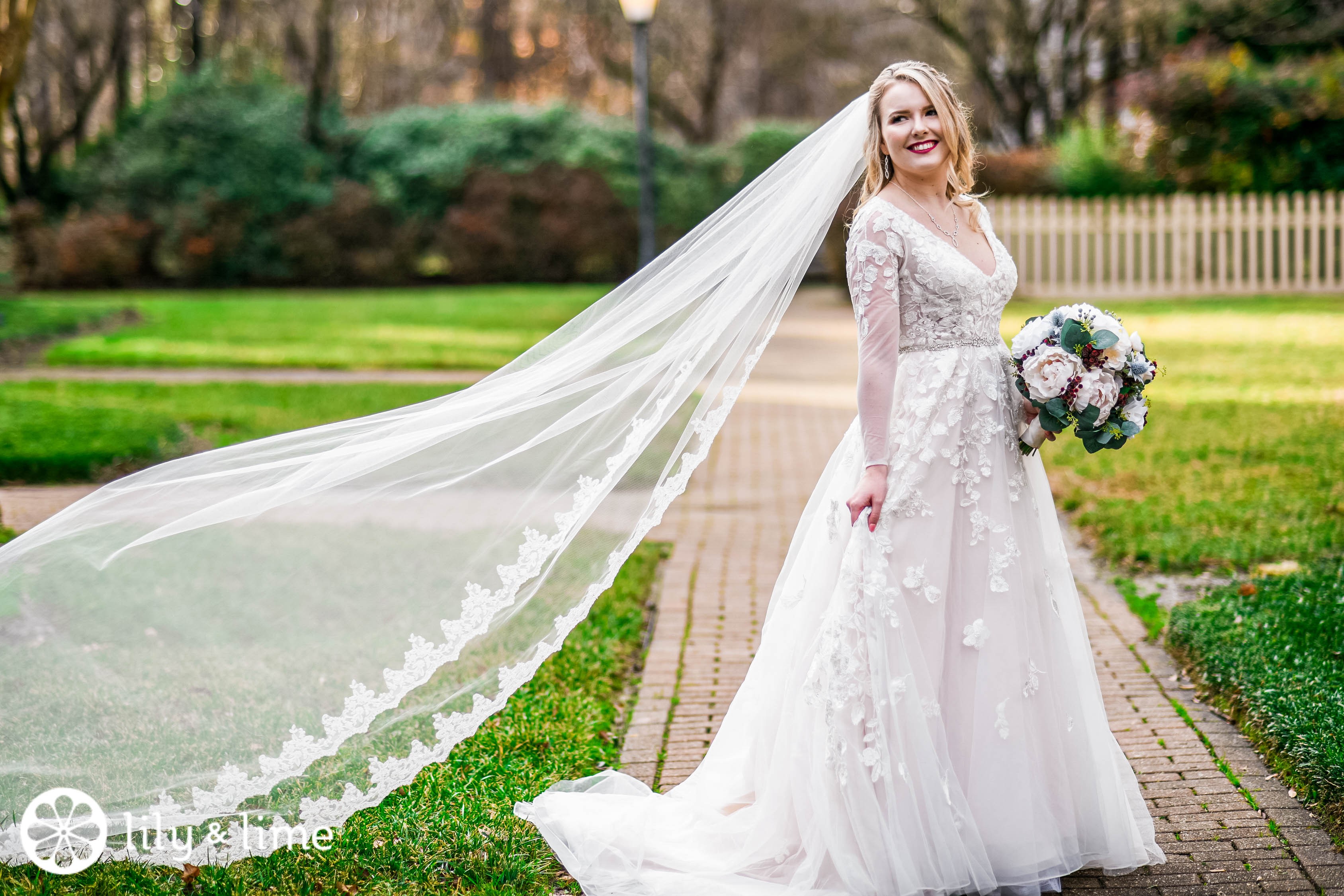 Illusion sleeve plunging ball gown wedding dress 2025