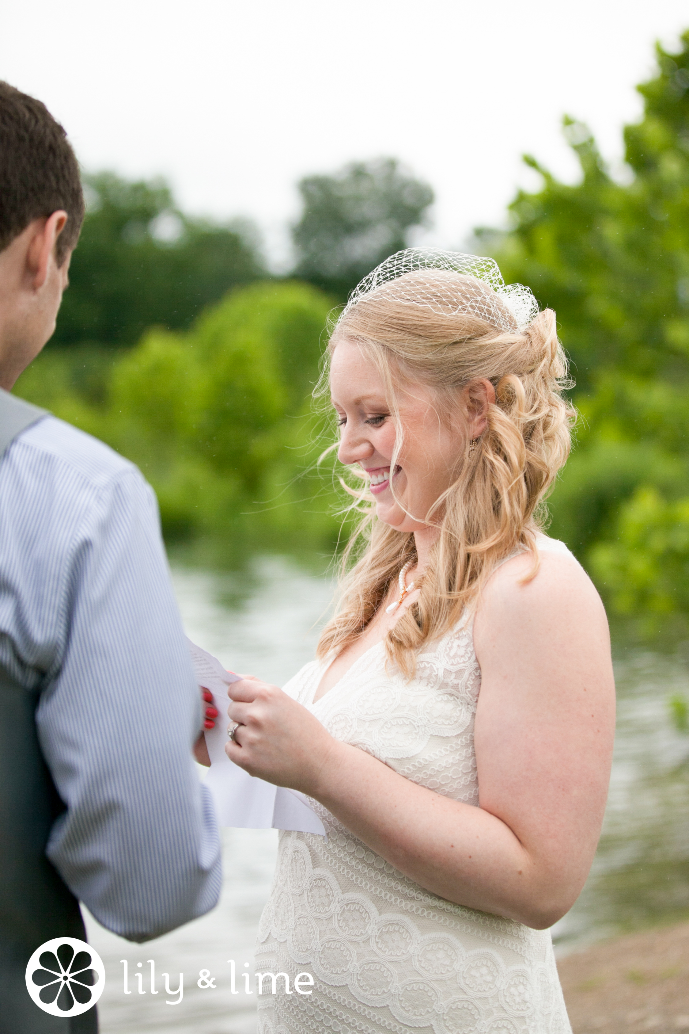 bride and groom exchanging love letters