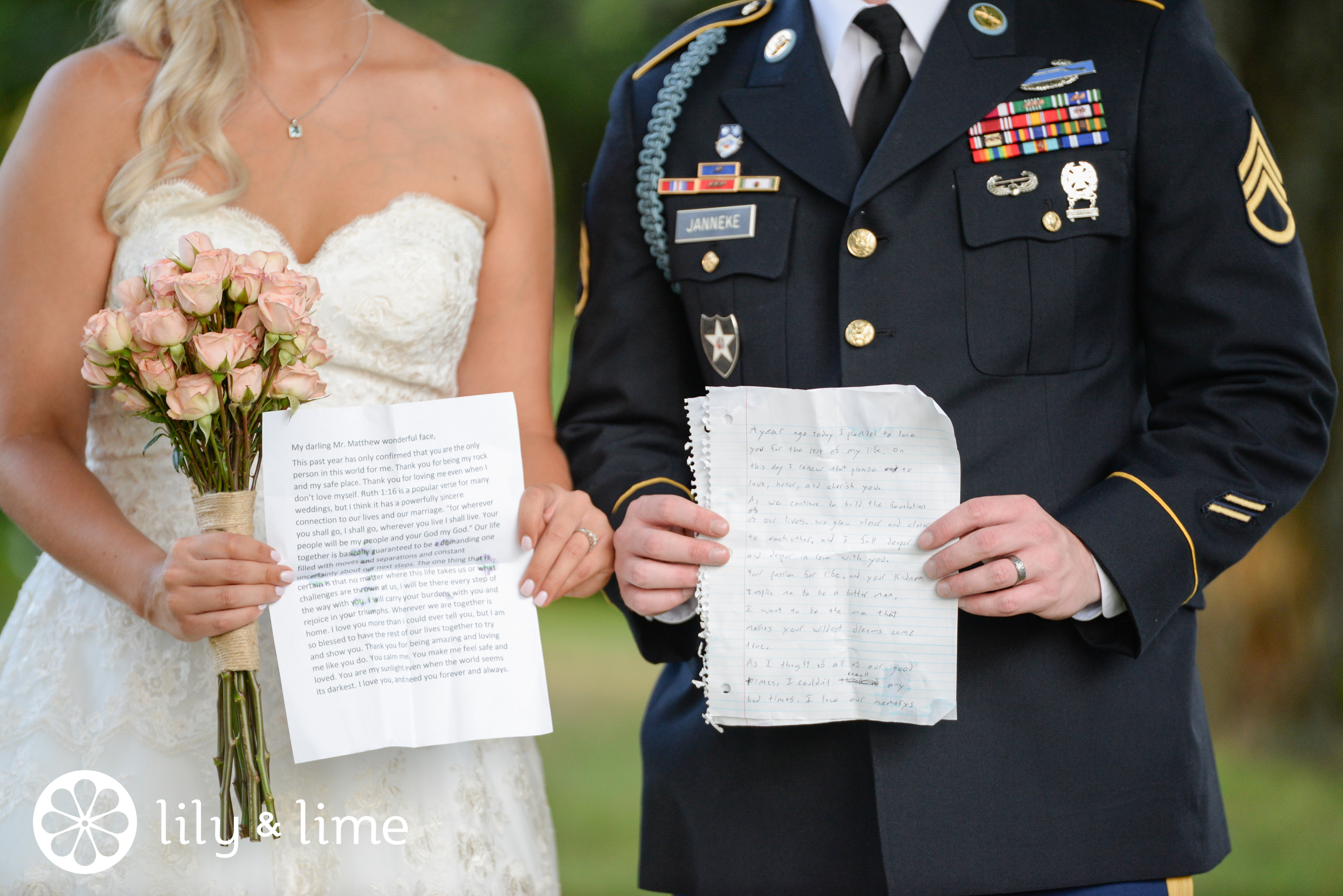 bride and groom wedding day love notes