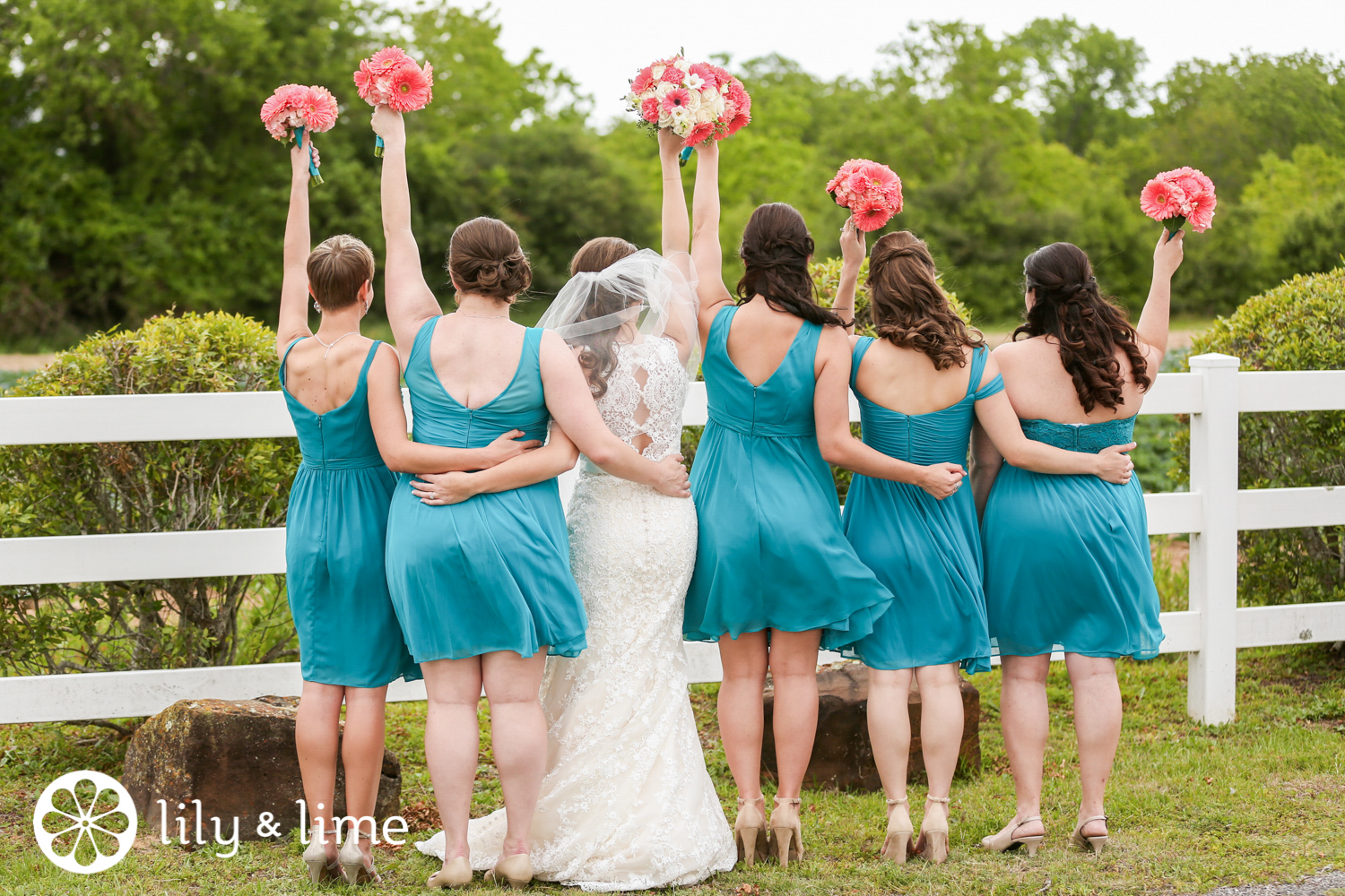 Turquoise and lime discount green bridesmaid dresses
