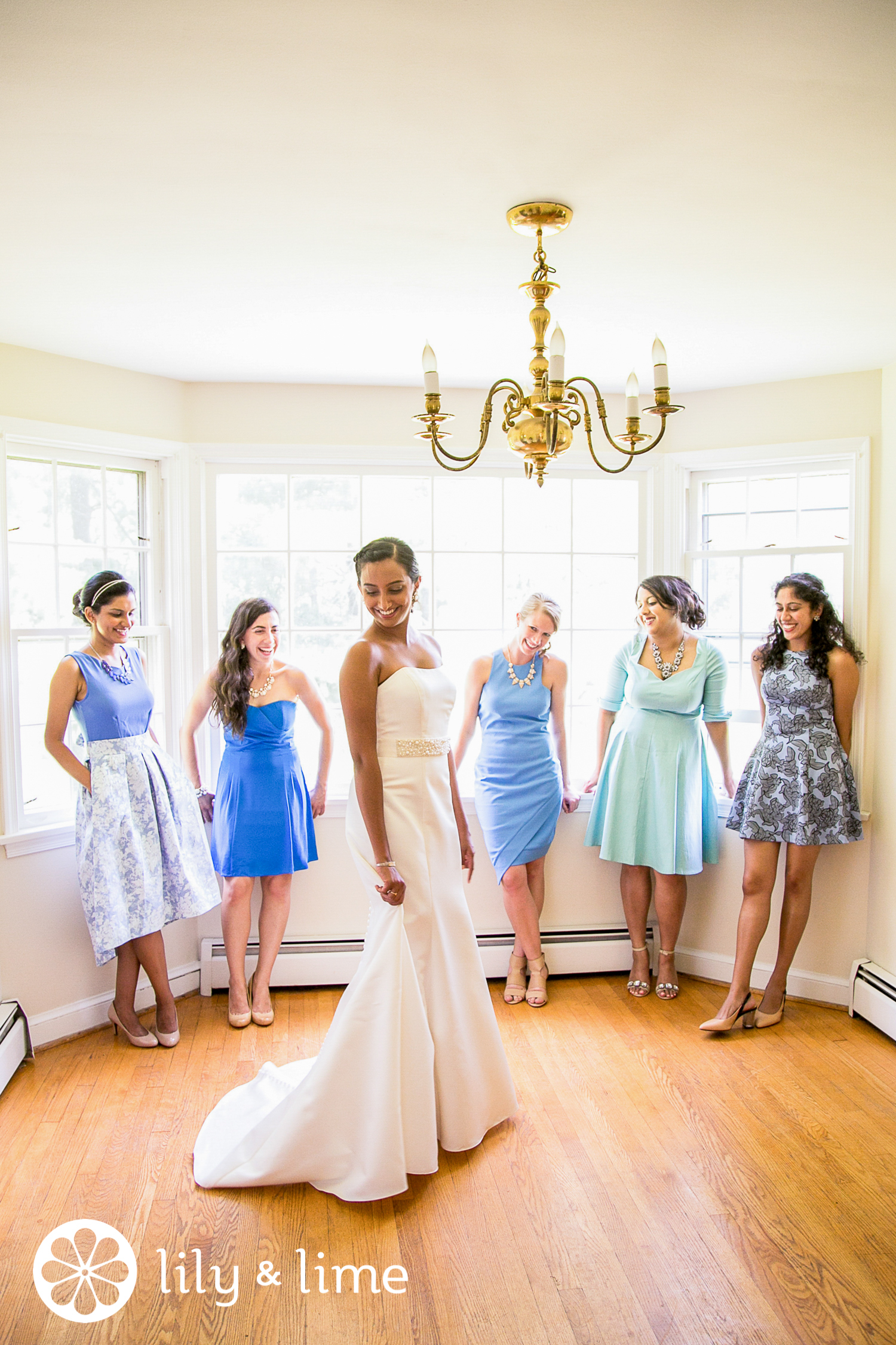 blue mix and match bridesmaids dresses
