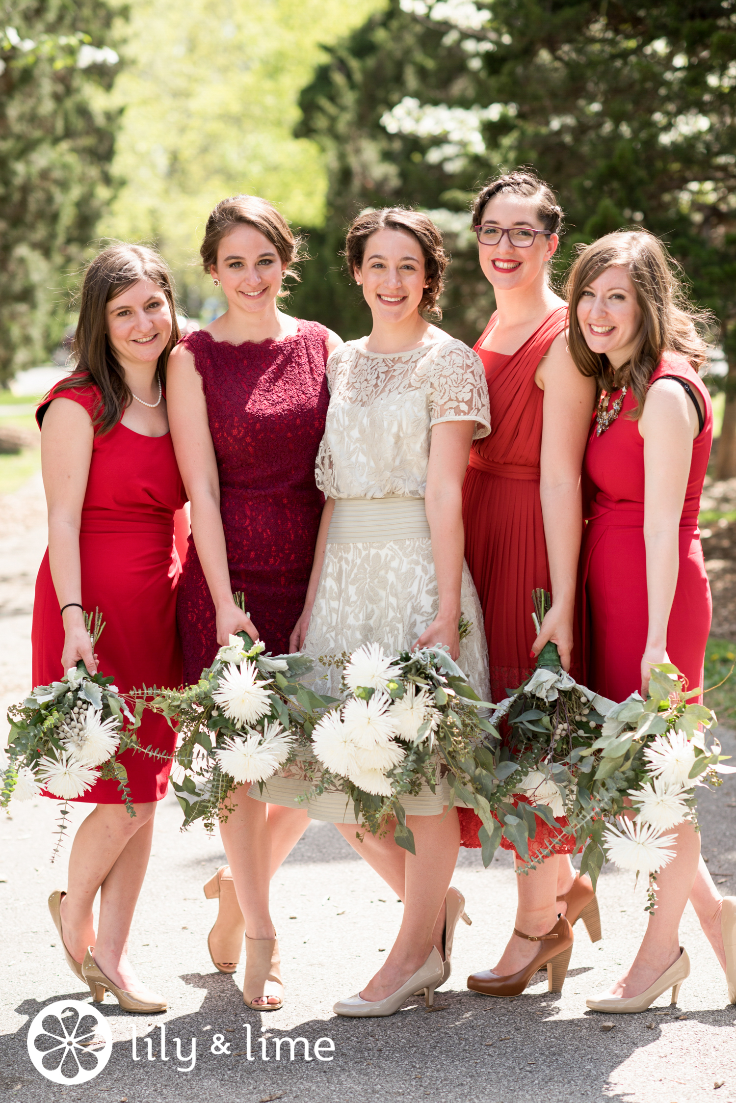 red bridesmaids dresses