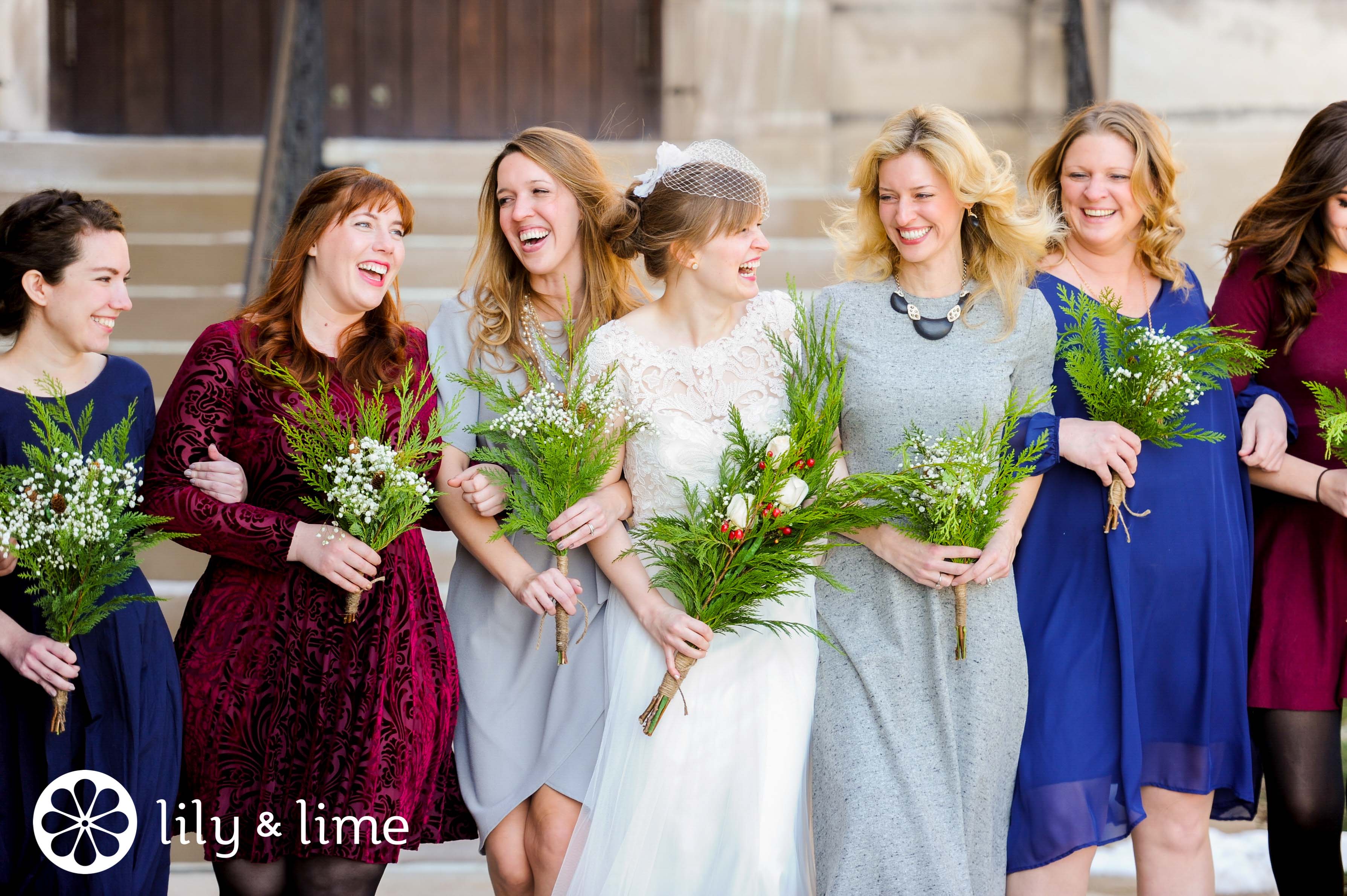 multicolor winter bridesmaids inspiration