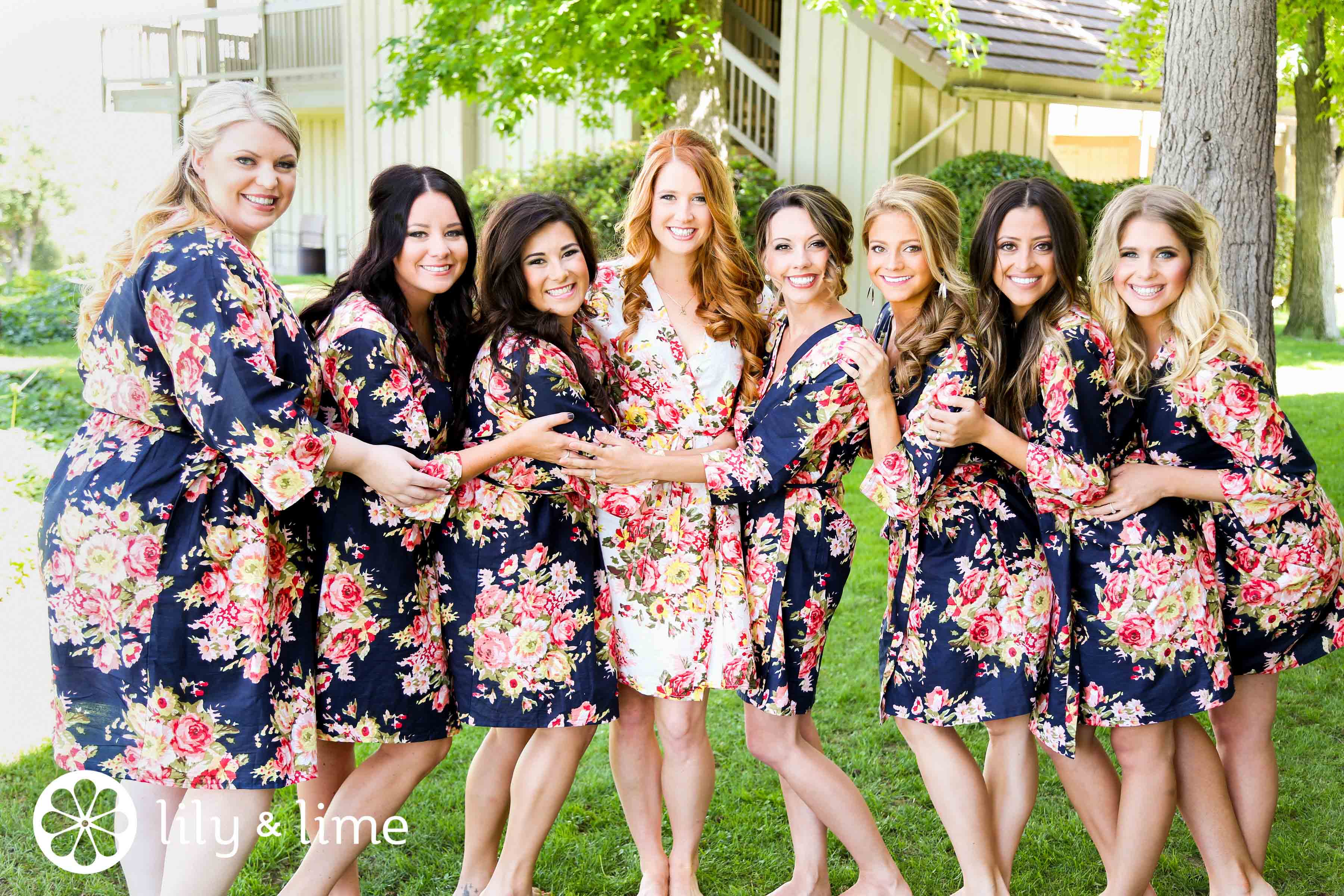 bride and bridesmaids matching wedding prep robes