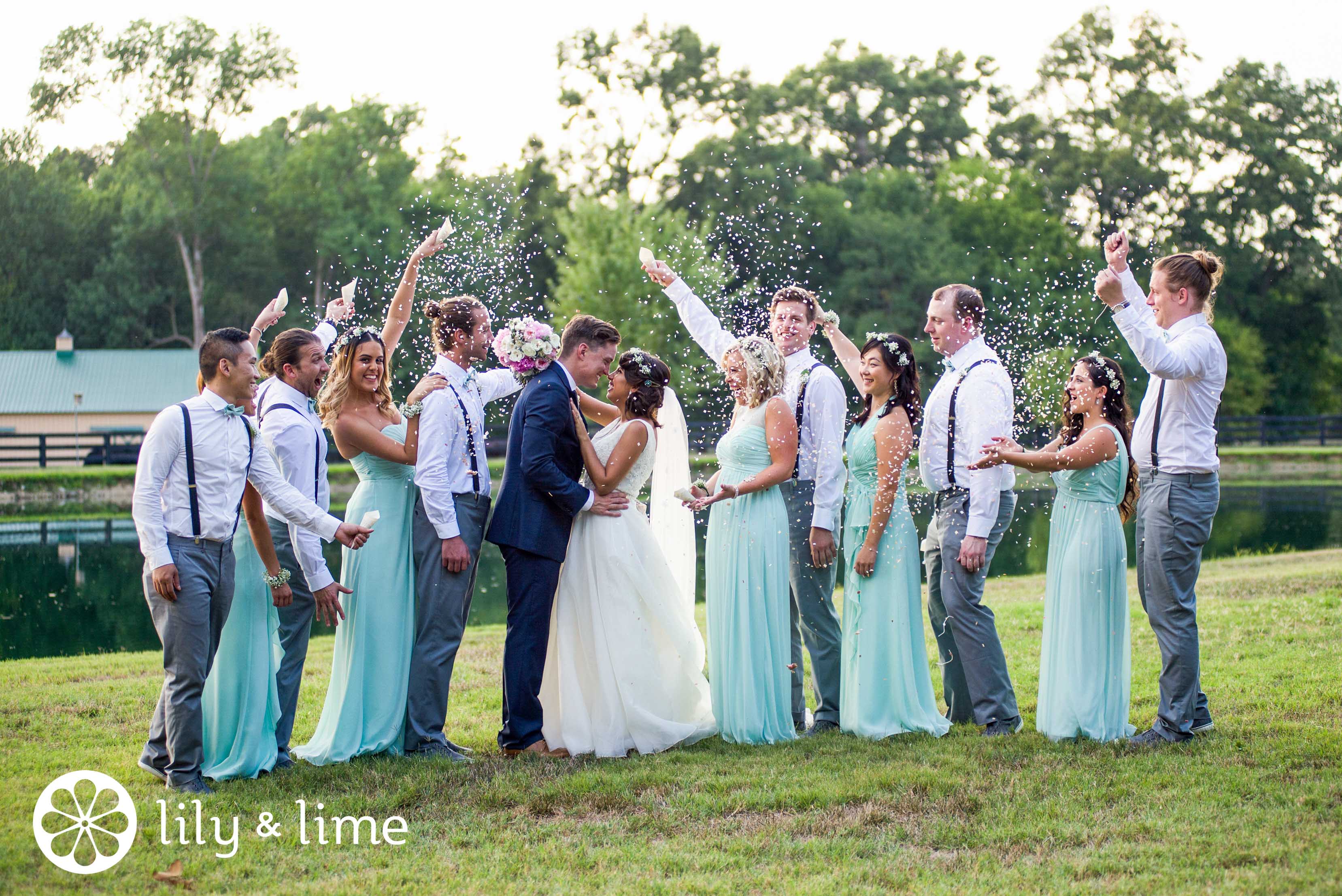 fun bridal party photo with confetti