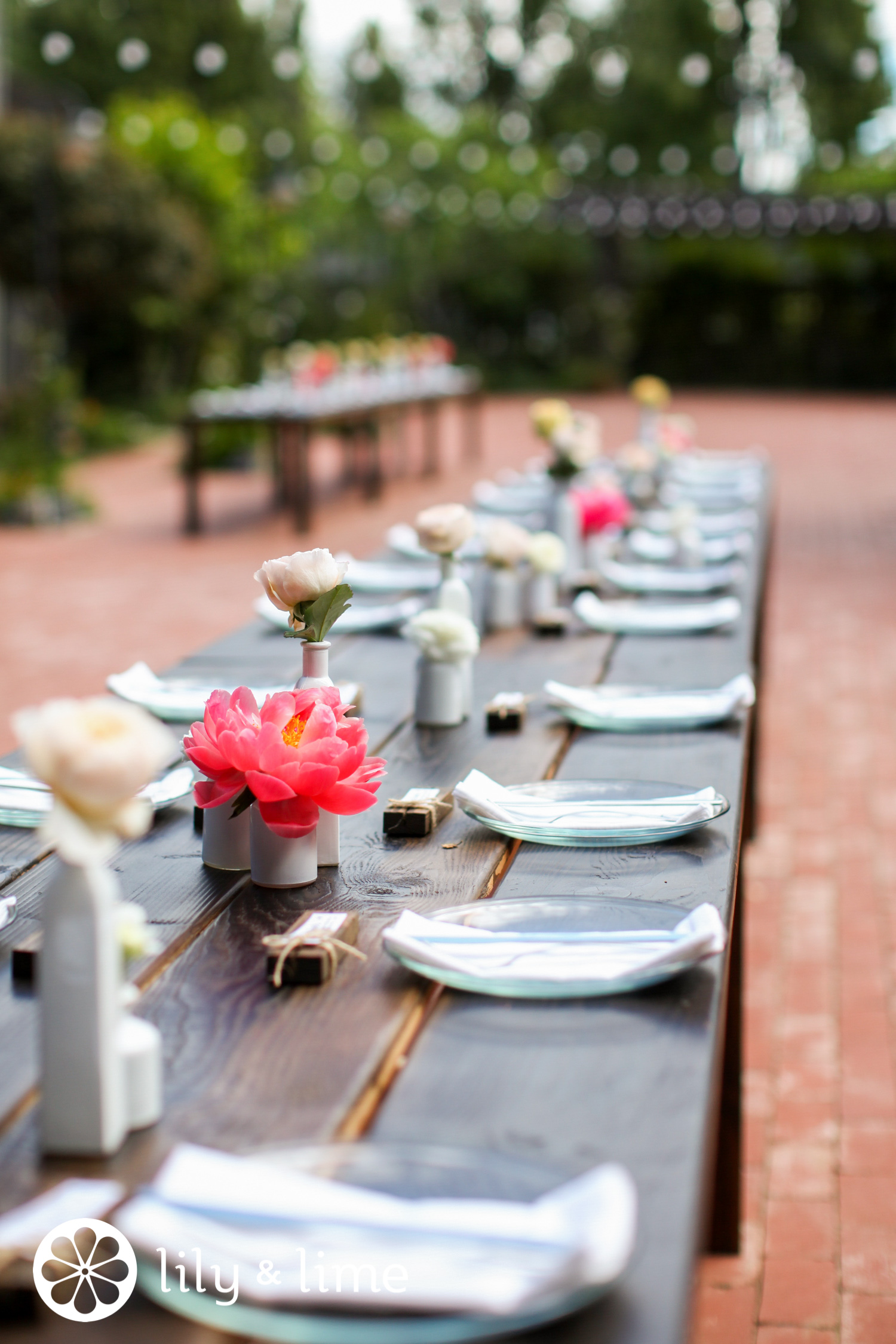 simple long table wedding reception design