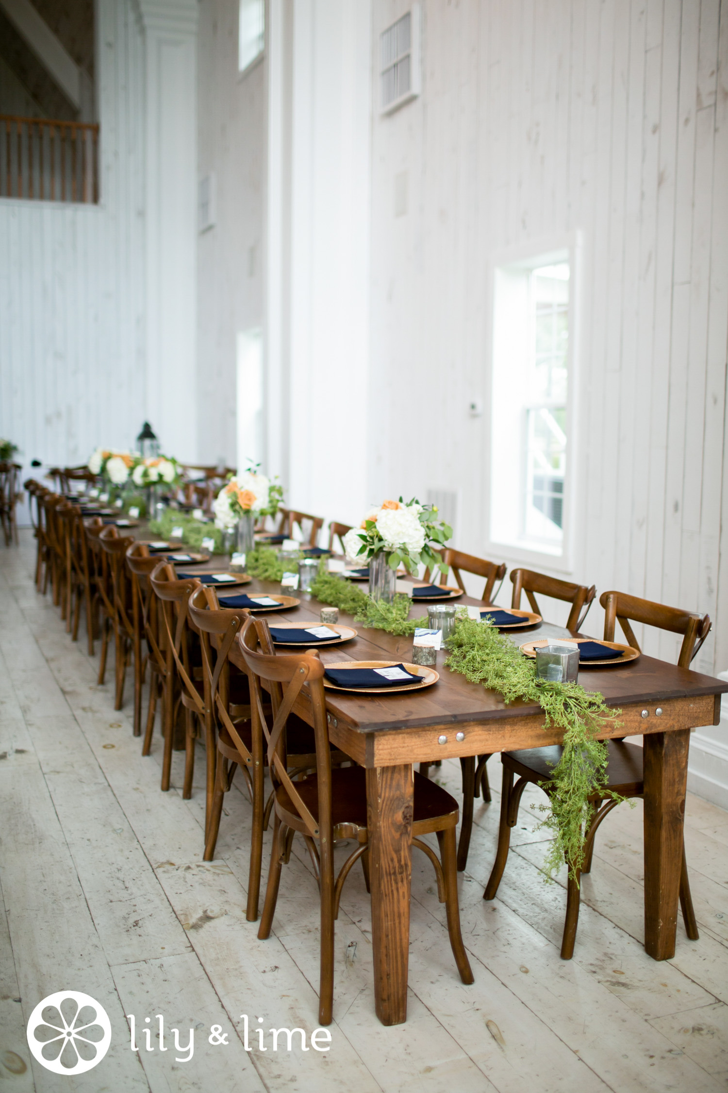 leafy wedding greens long reception table