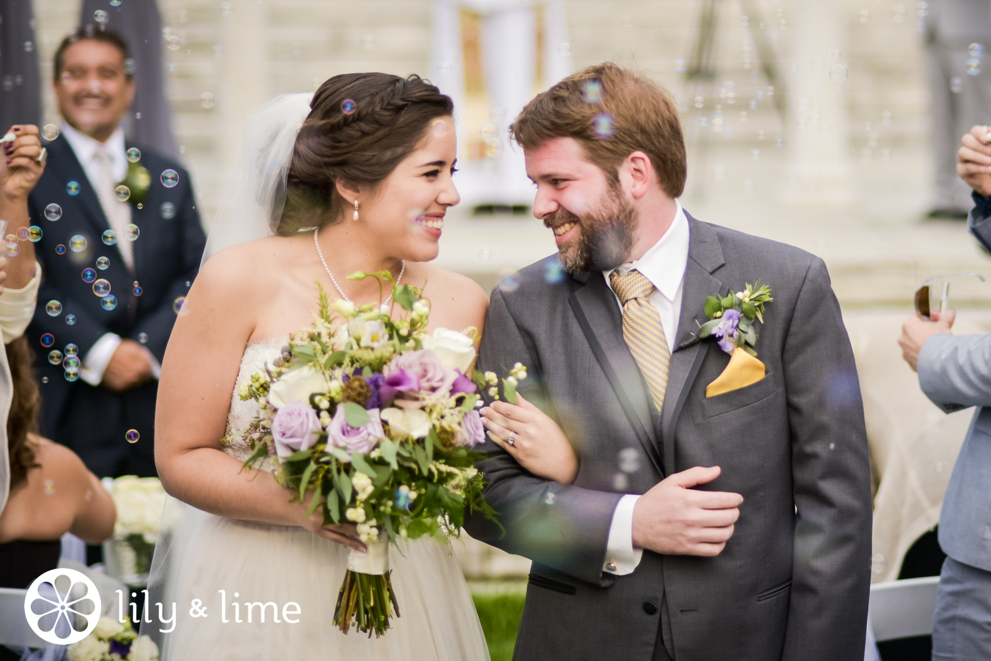 fun couple wedding exit photo