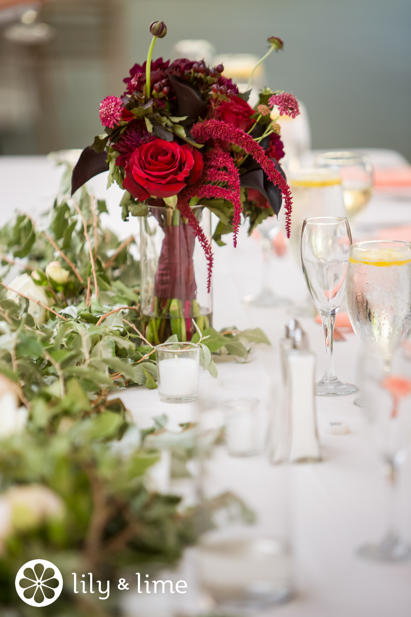 burgundy fall wedding centerpiece