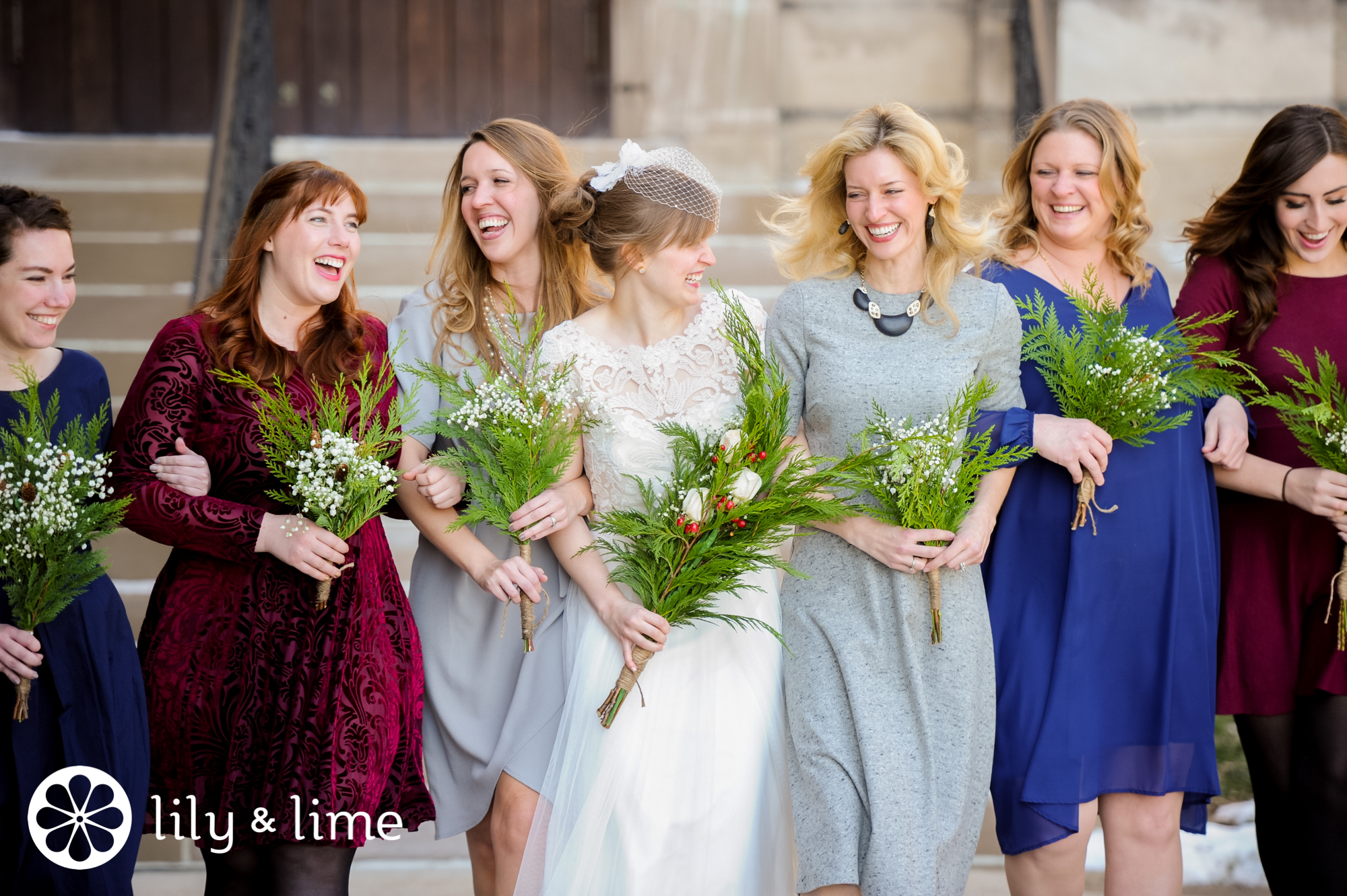 mismatched winter bridesmaids