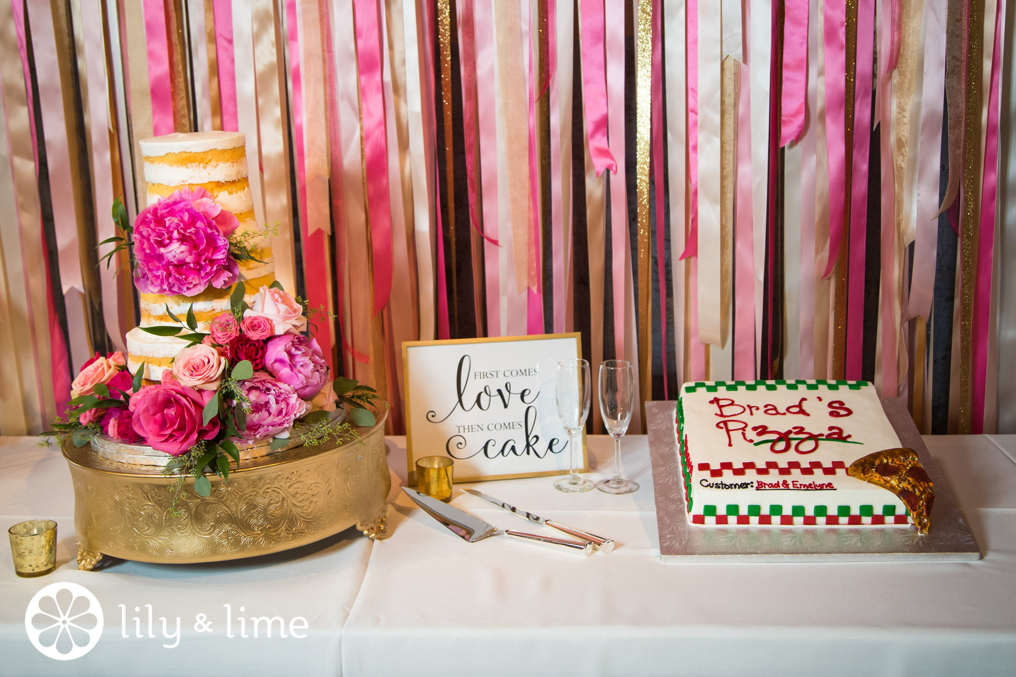 pink wedding cake table decor