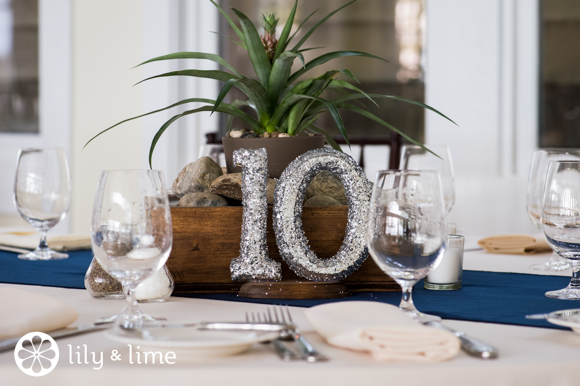 glitter wedding reception table number