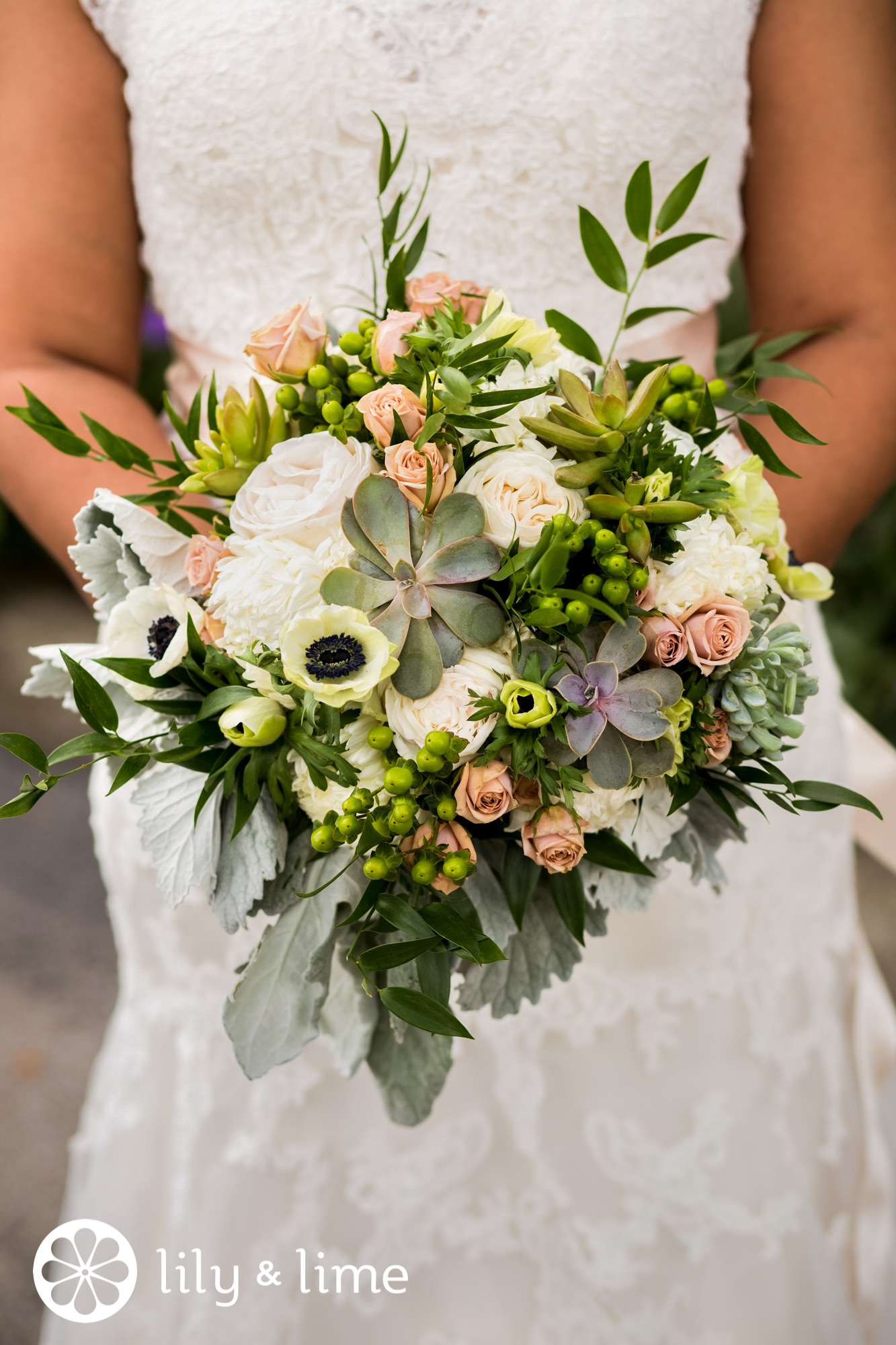 mixed succulent wedding bouquet