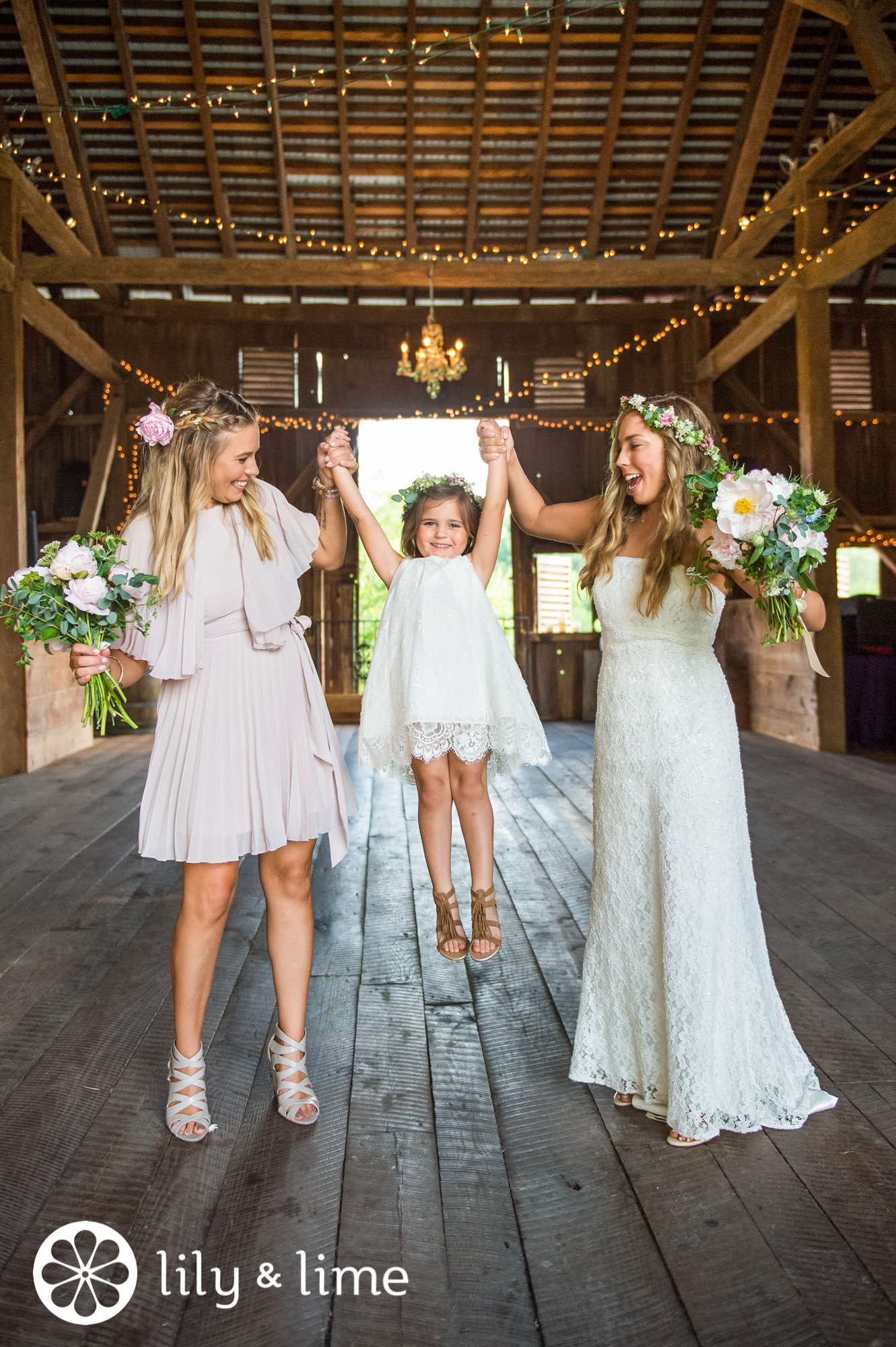 matching flower girl and bridesmaids