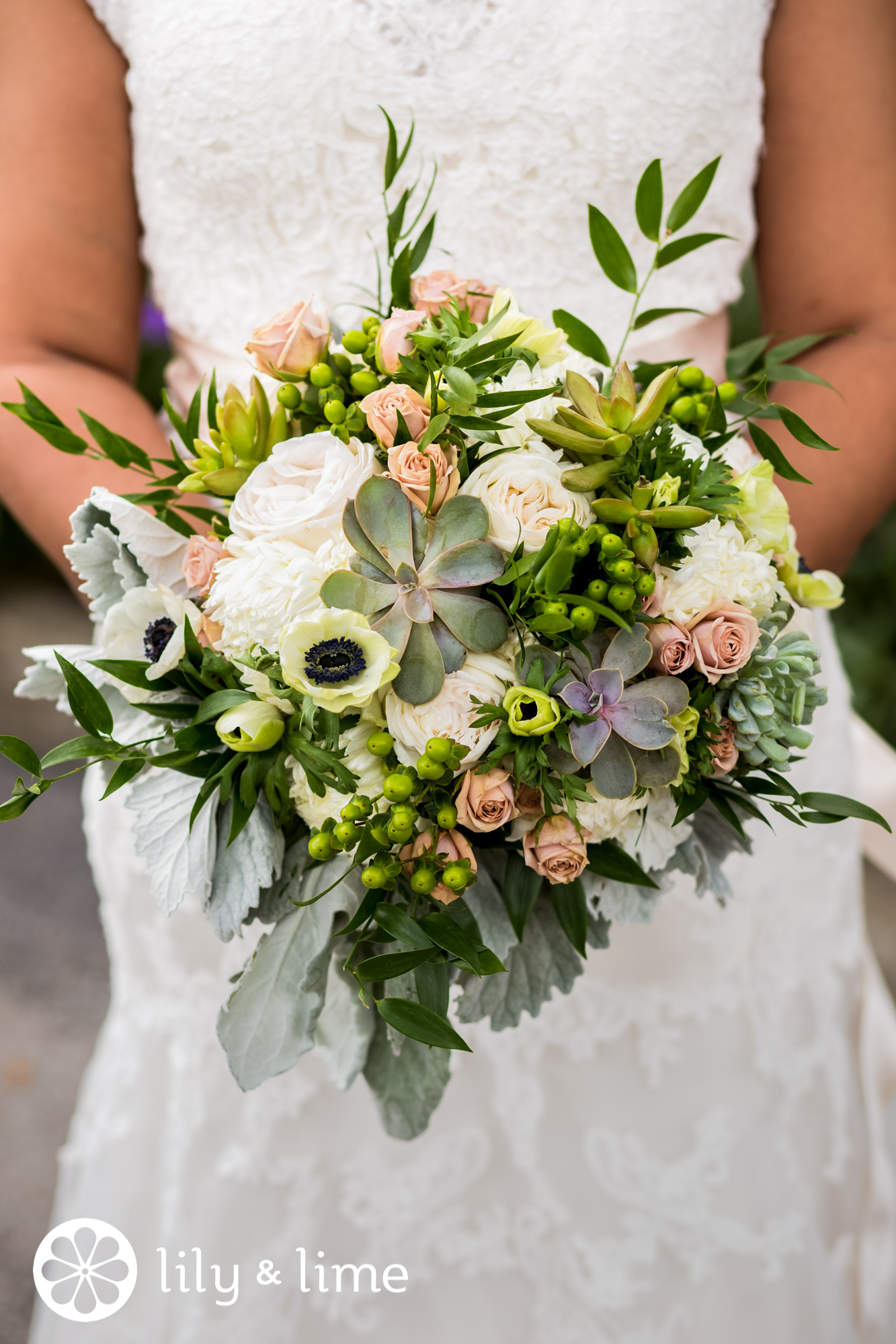 spring succulent wedding bouquet