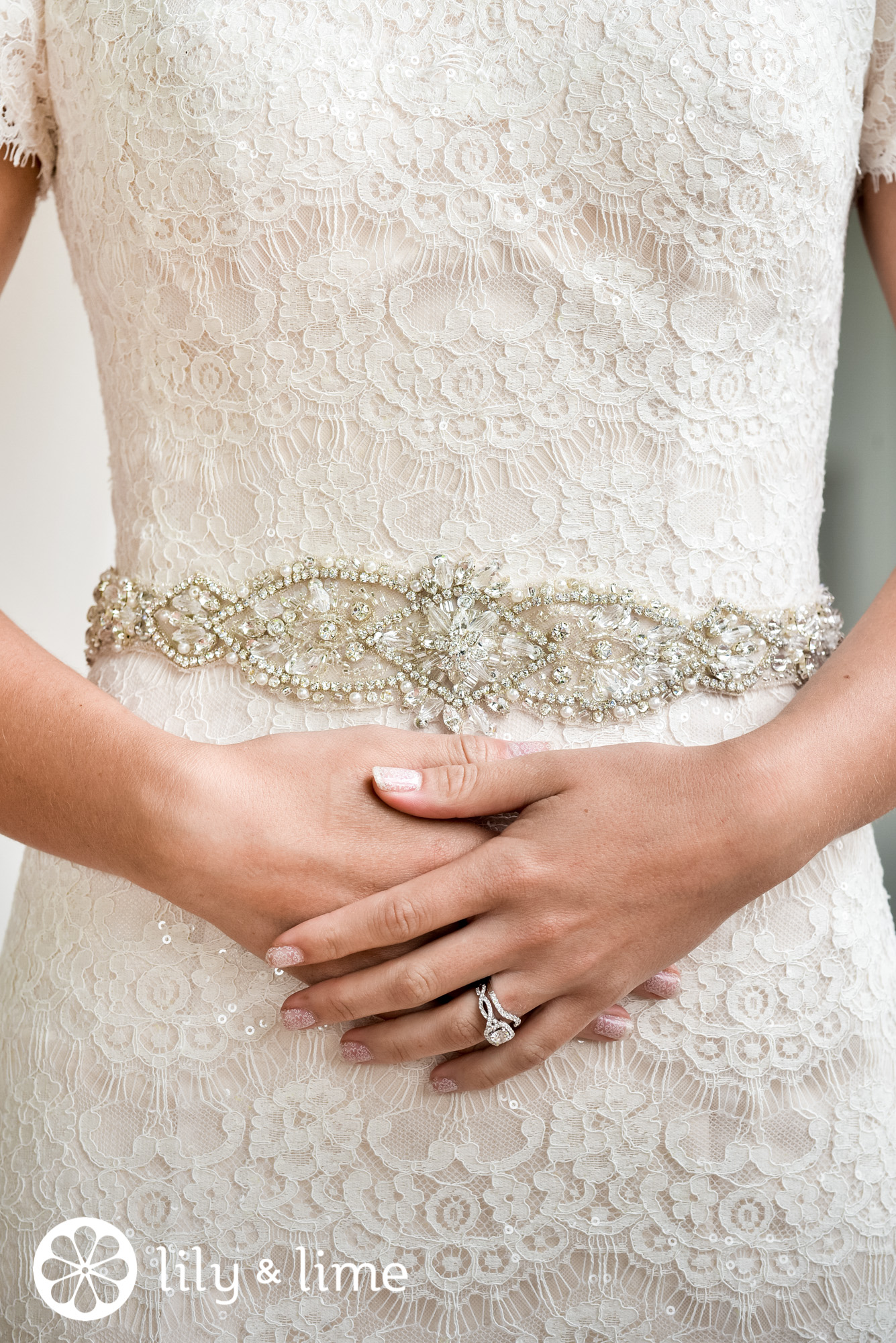 all lace wedding dress with bling belt