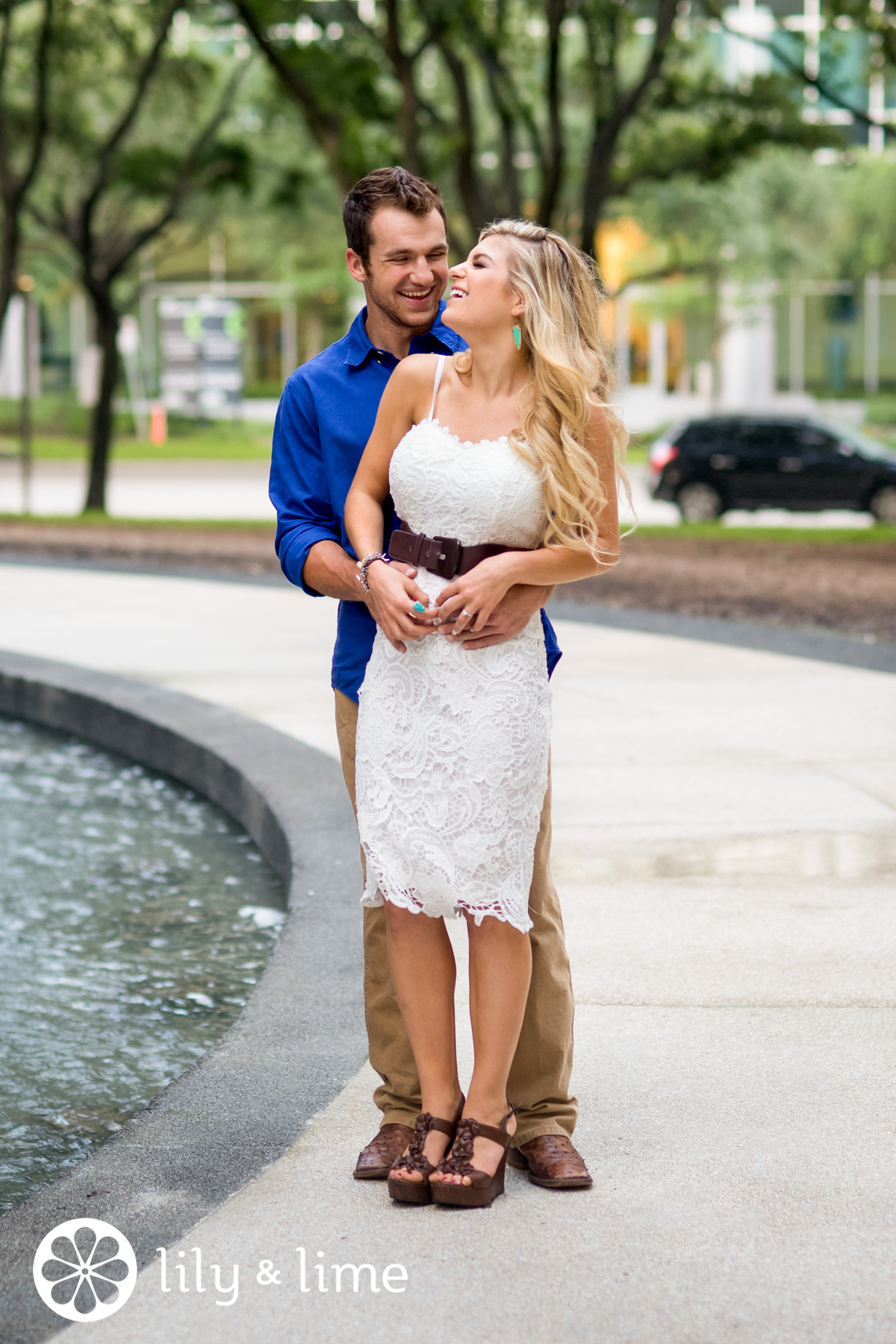 white attire for engagement photos