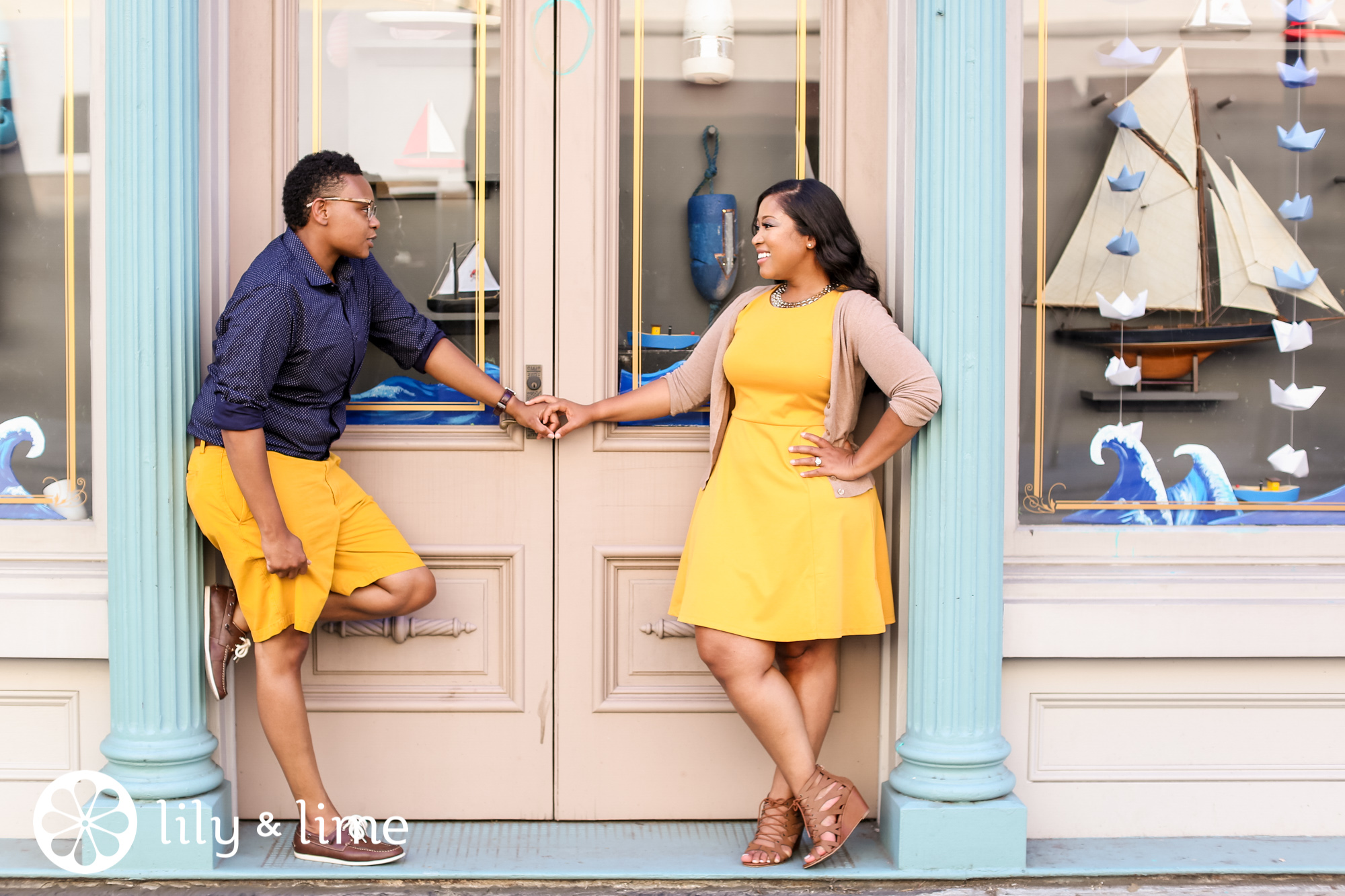 color coordinated engagement session outfits